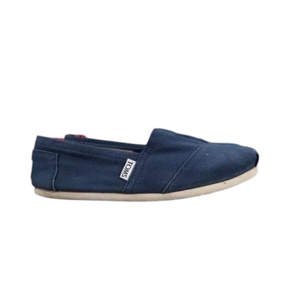 Toms Shoes Womens 7.5 Flats Slip On Casual Loafer Canvas Blue Comfort Lifestyle